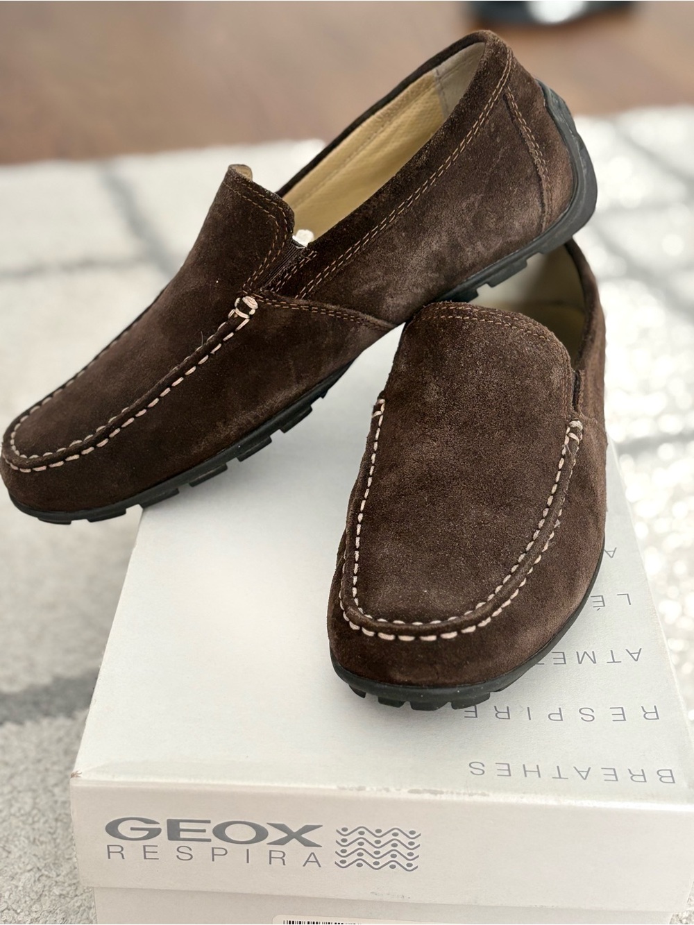 Geox Dark Brown Suede Slip-On Driving Loafers